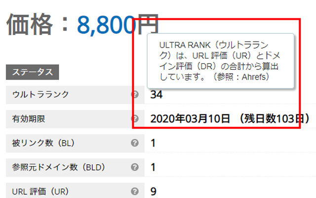 各ステータス右側にある「？」マークにカーソルを合わせてください。